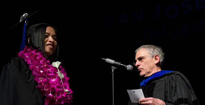 Prof. Turetsky announces accounting student name.