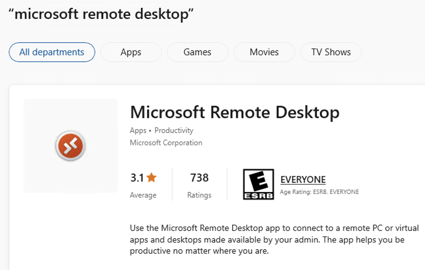 download and install Microsoft Remote Desktop from Microsoft Store