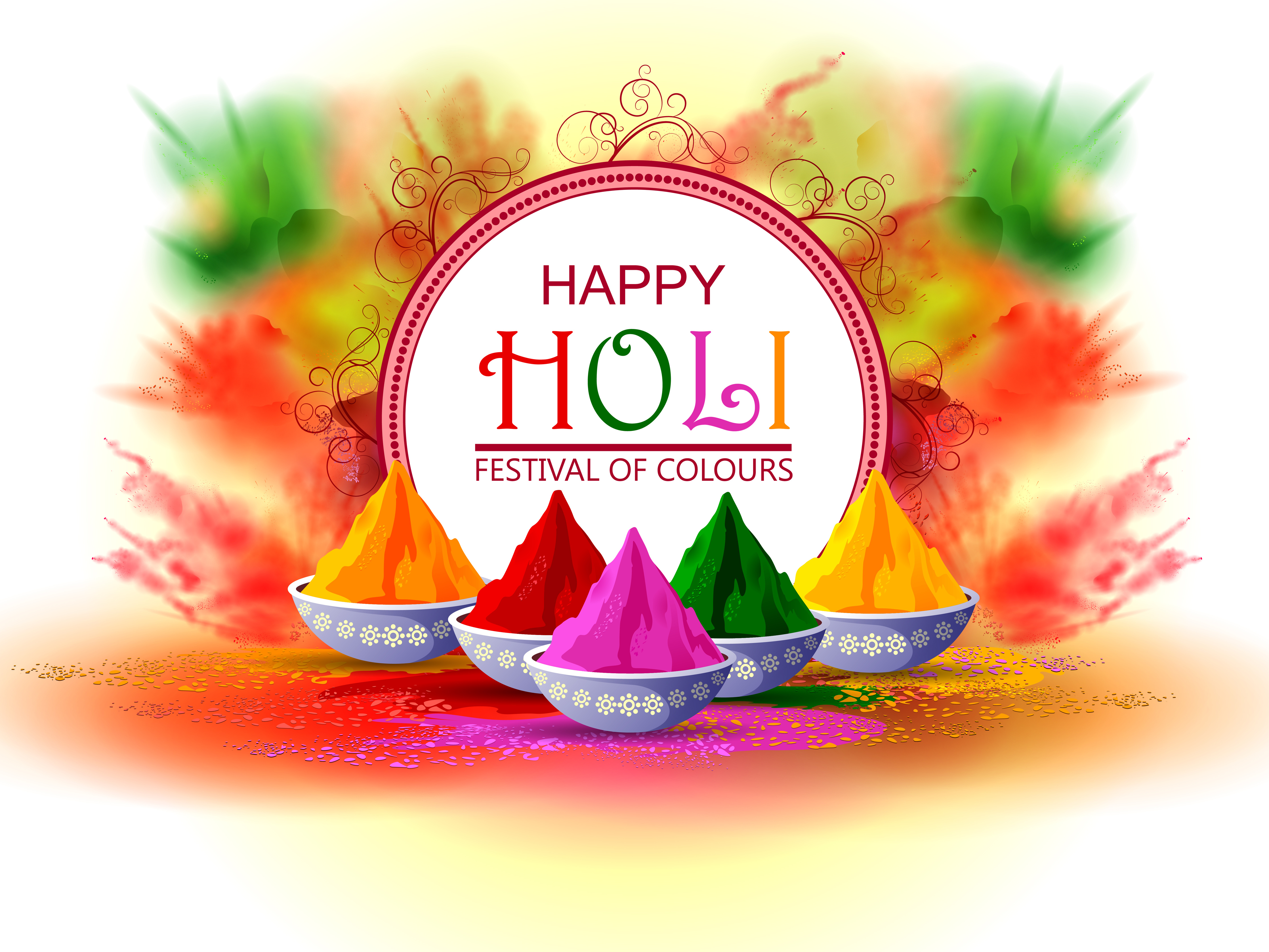 A decorative image saying "Happy Holi. Festival of Colors."