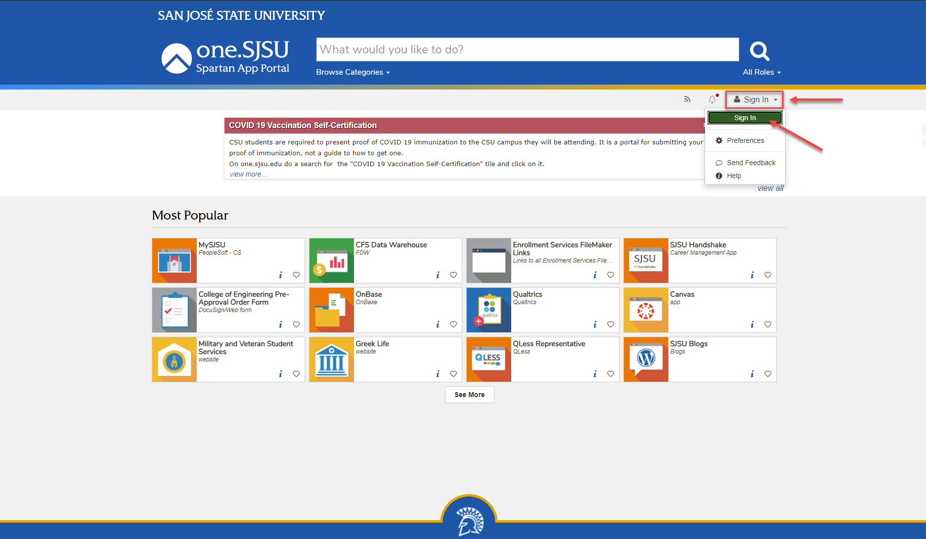 One.SJSU.edu web page screenshot.
