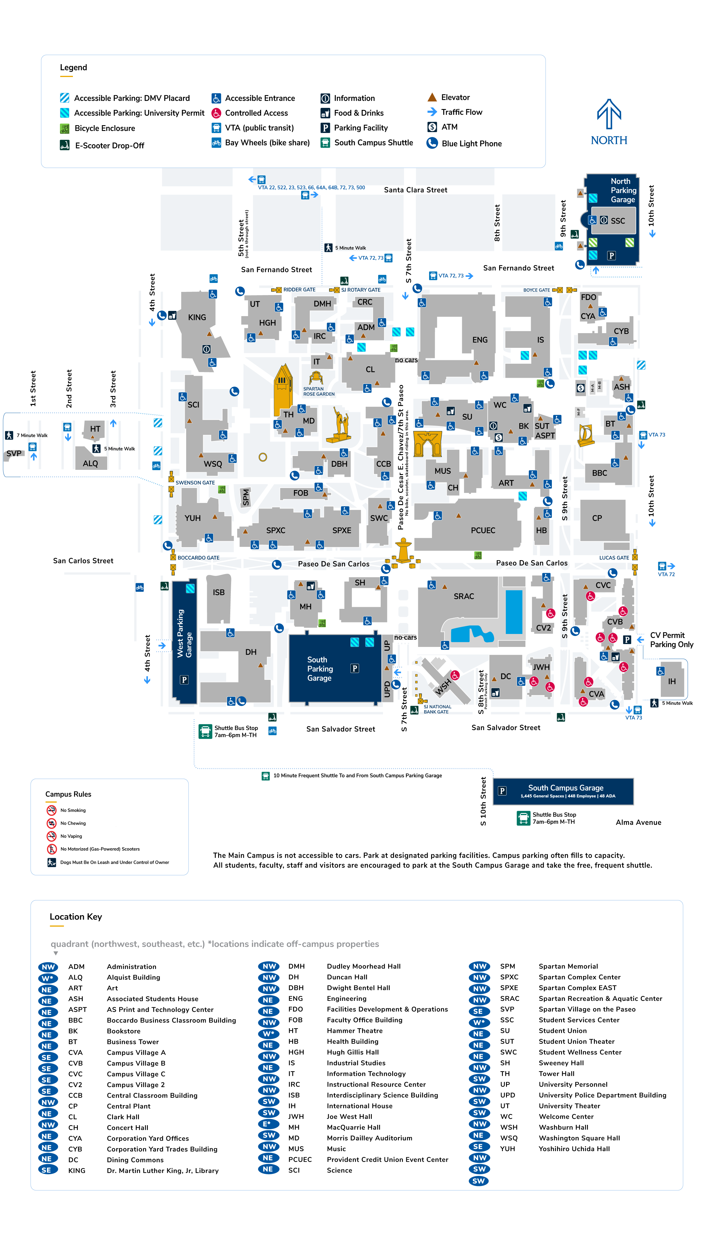 Map of the main San Jose State University campus