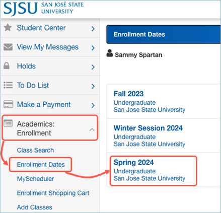 where to see my enrollment appointment on MySJSU