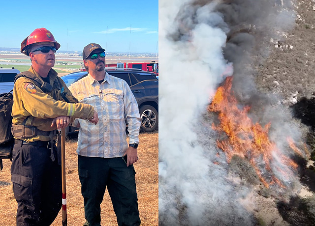 Brice Muenzer, fire chief with the Cal Fire San Benito-Monterey Unit and WIRC Director Craig Clements on the field.