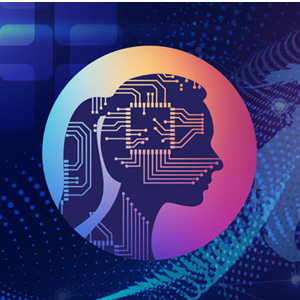 An illustration of a female profile with a circuit board pattern.