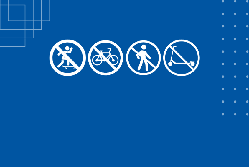 Icon graphic showing no access to pedestrians or vehicles on campus