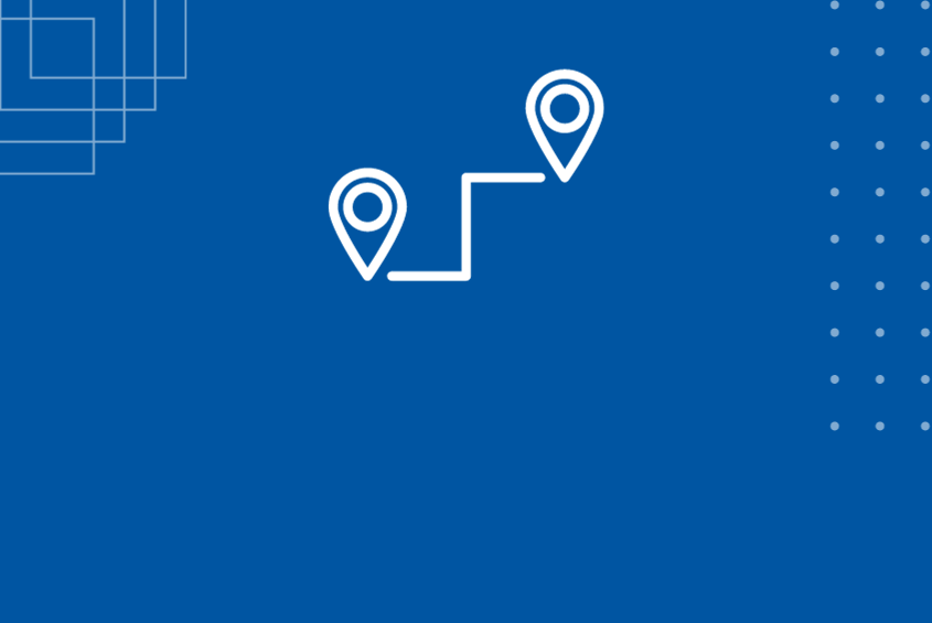 Icon graphic depicting wayfinding between two points on a map