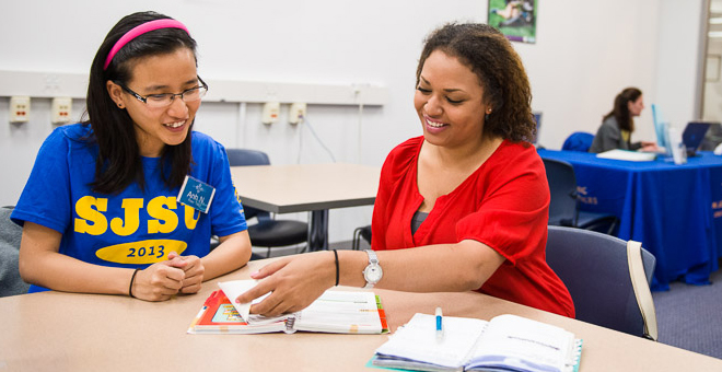 student being helped by staff member