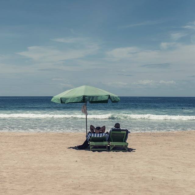 Two people relaxing on a beach