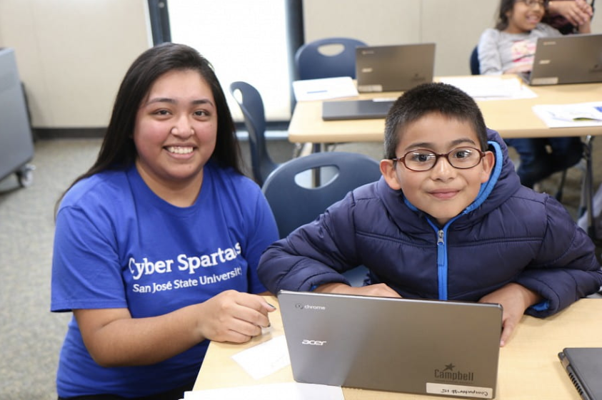 Joanna Cyber Spartans mentoring youth.
