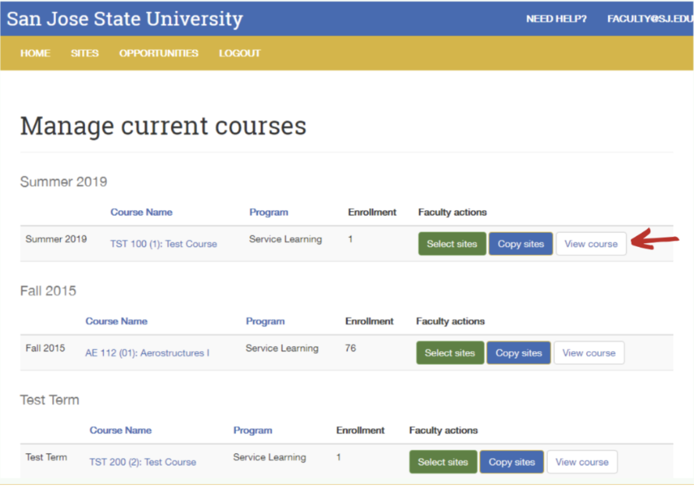 Screenshot of SJS4 Faculty Home Page
