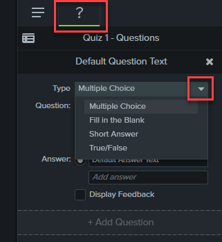Question Type dropdown menu
