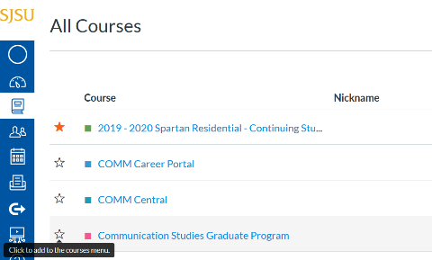 A screenshot of the Canvas course.