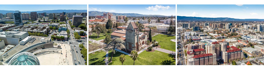 Aerial shots of campus and around San Jose.