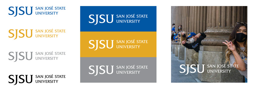 SJSU logo in various colors.
