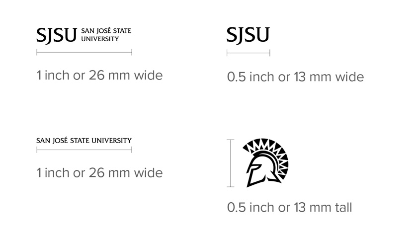 Minimum size examples of SJSU logos.