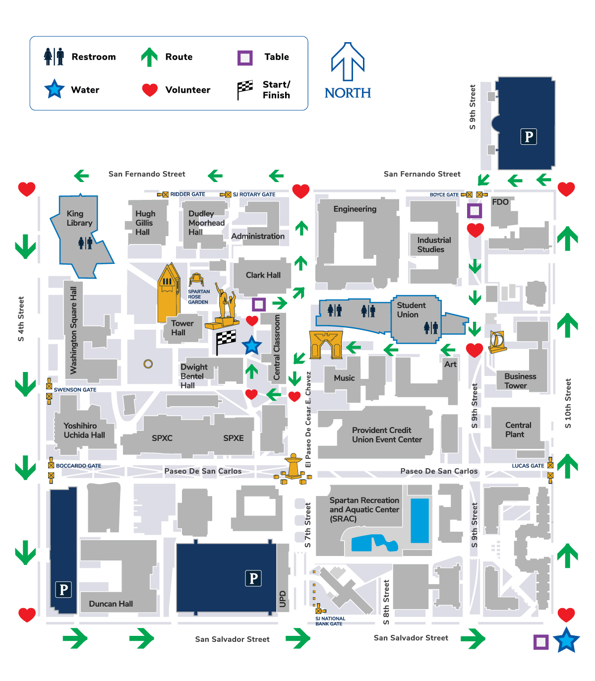 Legacy Run course map showing the running path around campus.