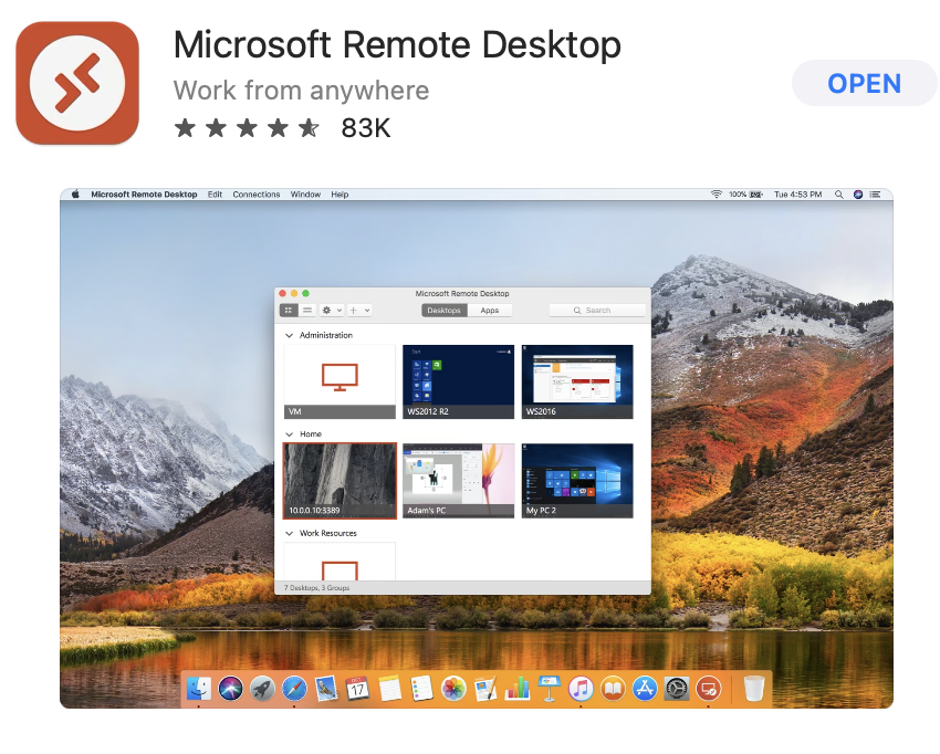 download and install Microsoft Remote Desktop from AppStore