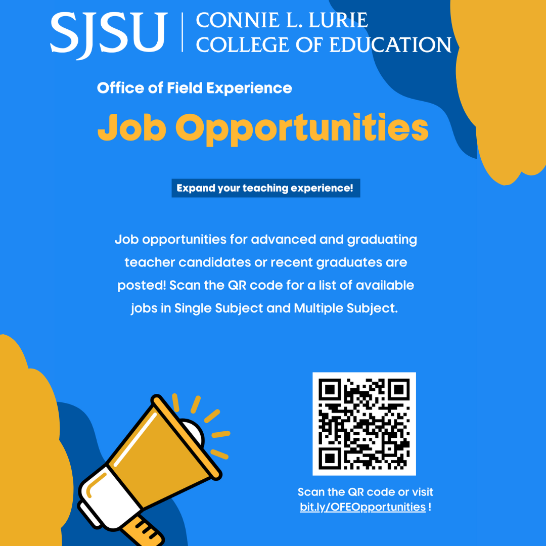 Yellow and gold flyer with job opportunities and QR code