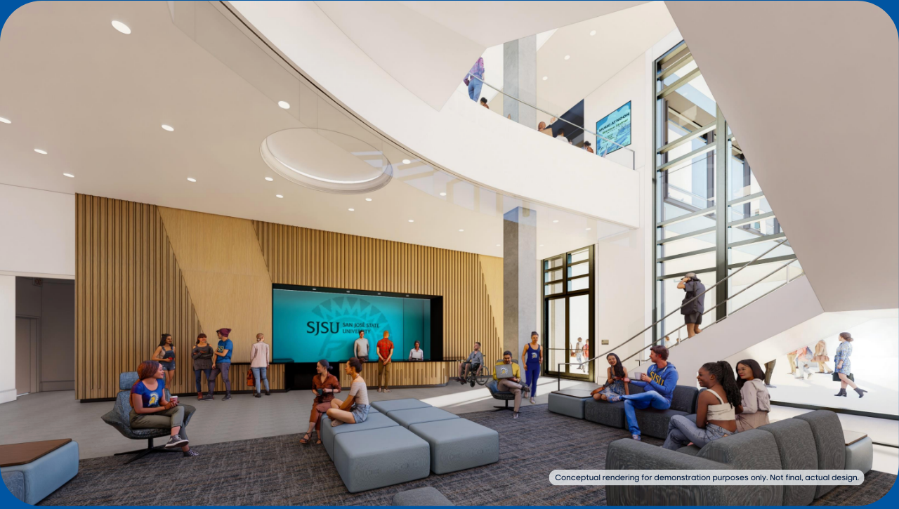Artistic rendering of the lobby of Spartan Village on the Paseo