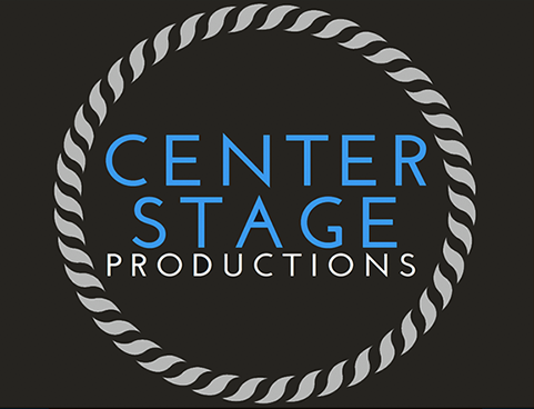 Logo for Center Stage Productions on Black Background. 