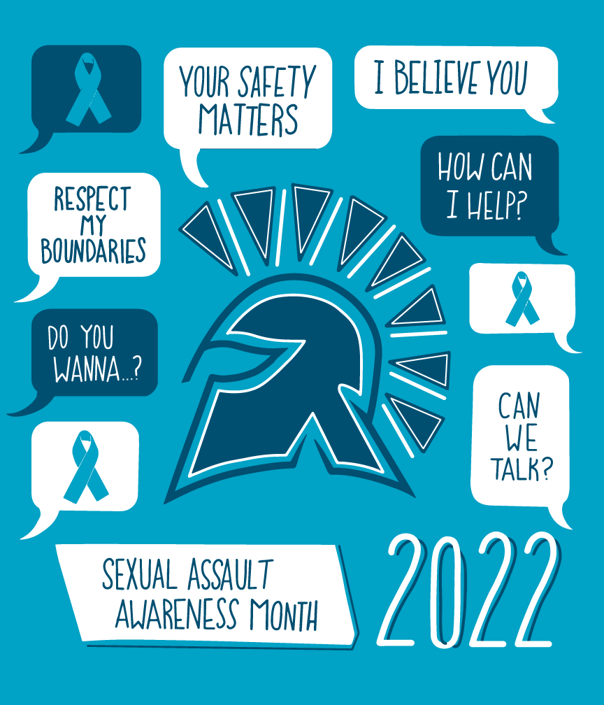 Spartan head logo with messages of supprt.