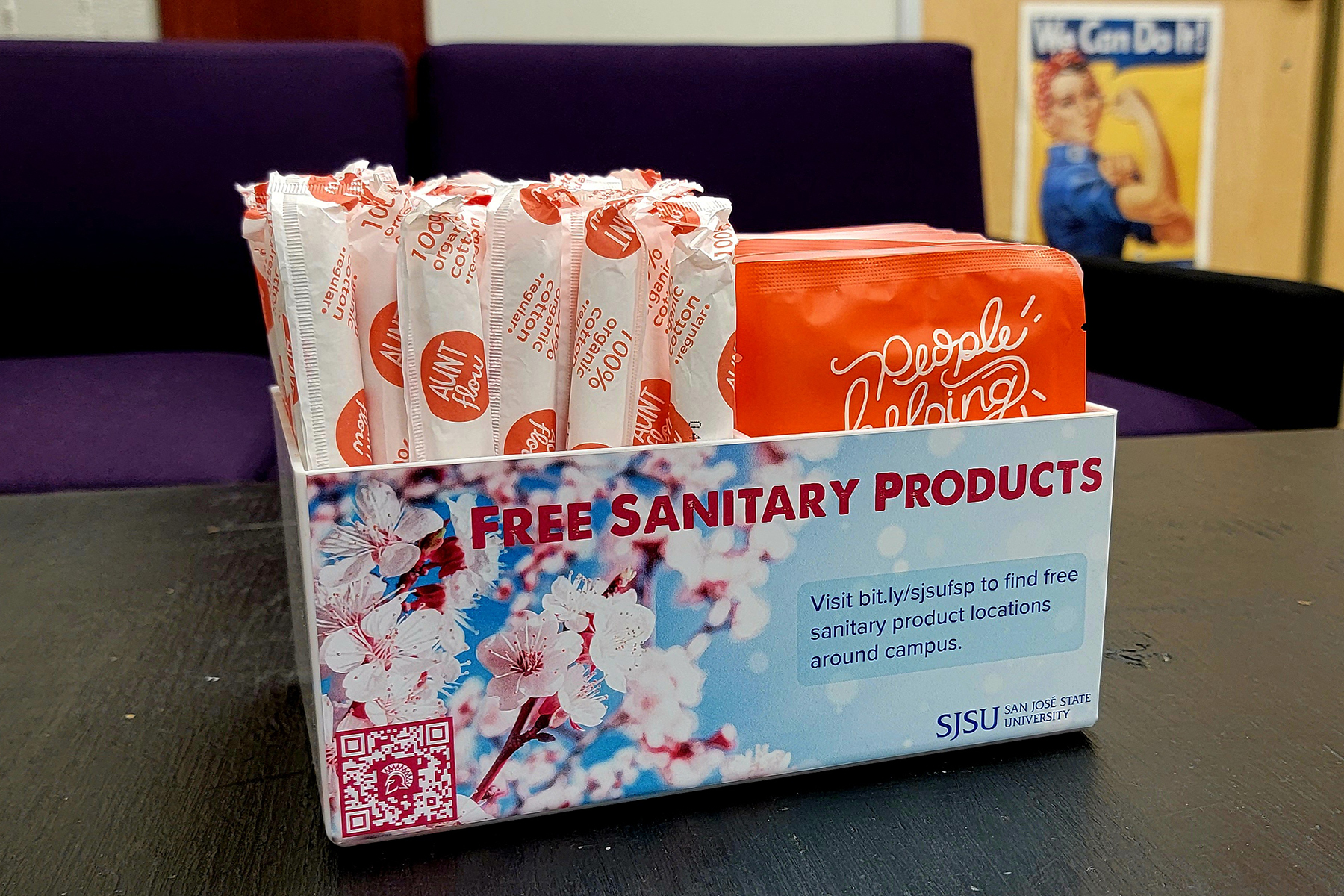 Display of sanitary products in a distribution box.