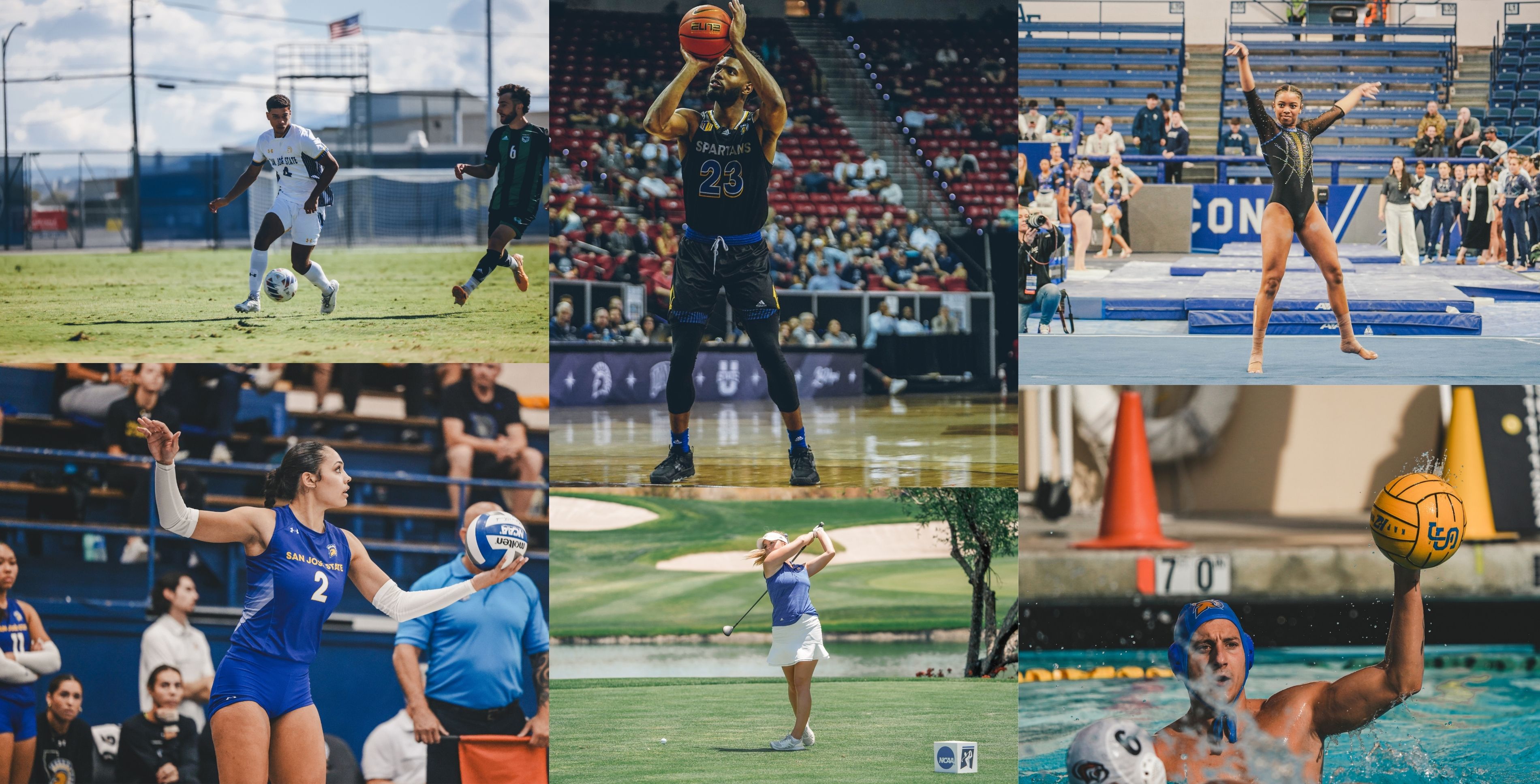 A collage of different athletic sports, from baseball, tennis, football and basketball.