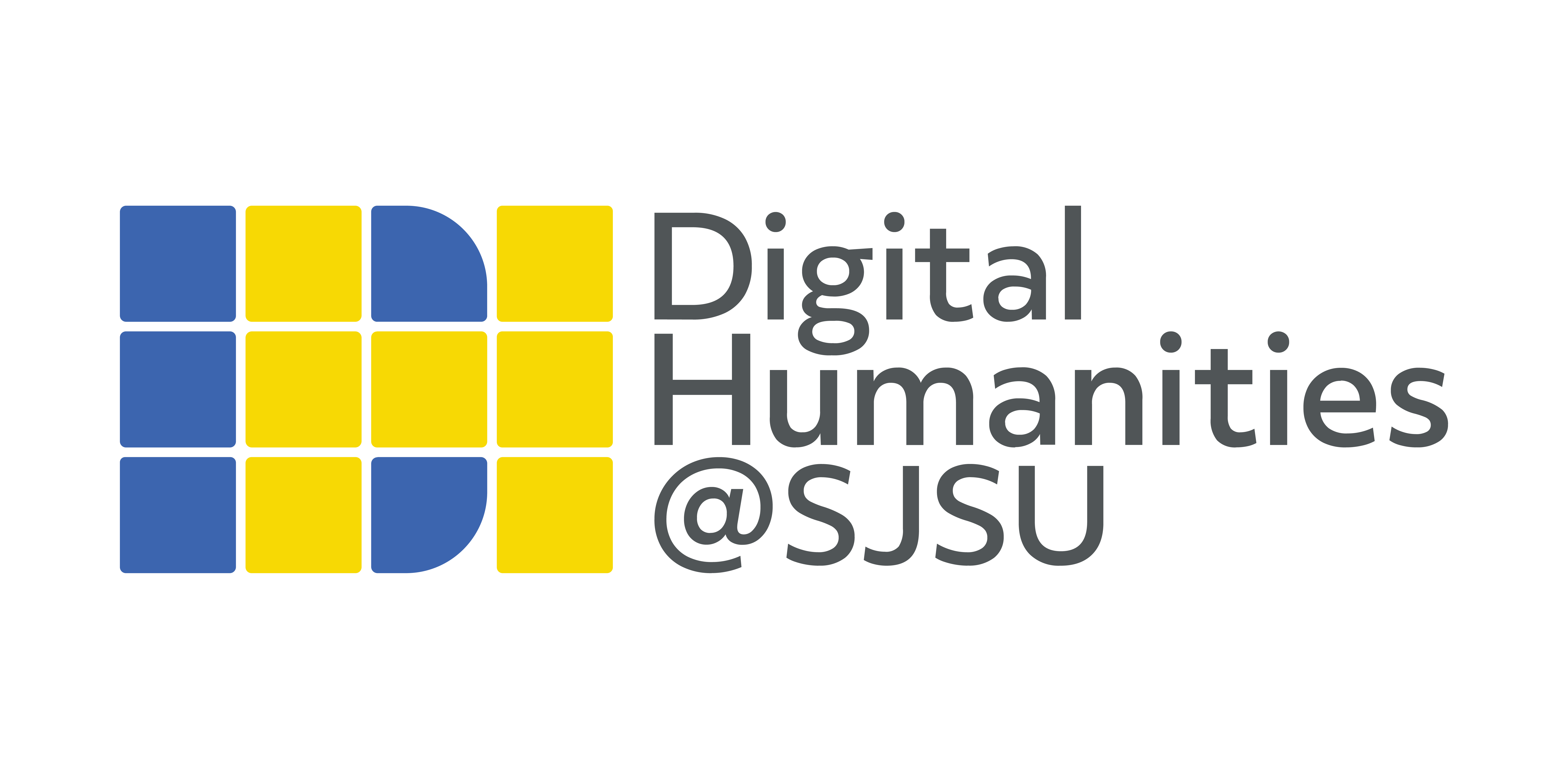 digital humanities at sjsu spelled out in gold and blue blocks