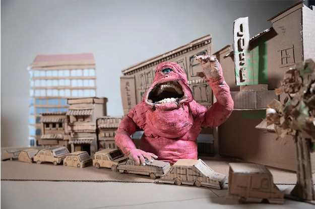 pink monster from stop motion film
