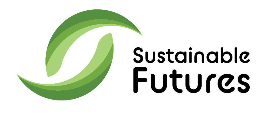 words sustainable futures with green swoop