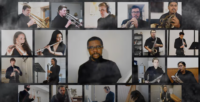 zoom screen of musicians with wind instruments