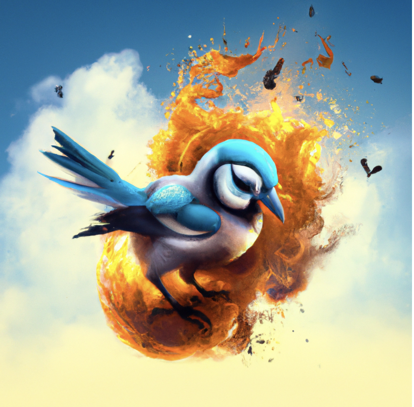 twitter bird with fire surrounding it