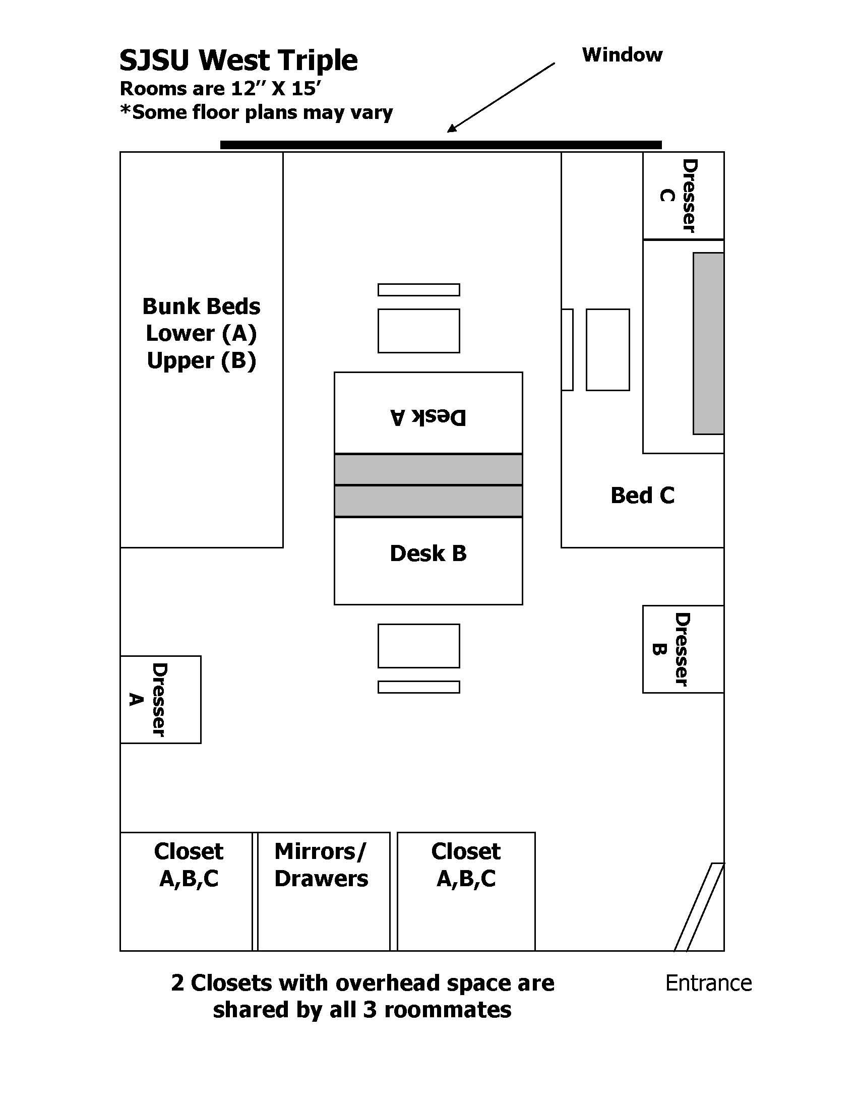 Floor Plan of Joe West Hall Triple