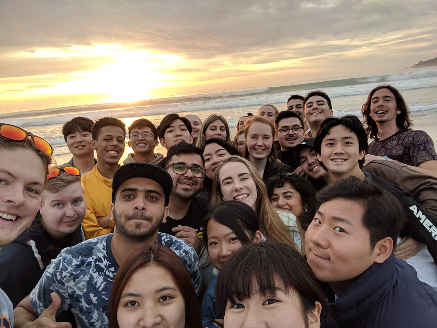 A group image of residents from Spring 2019 at Carmel Beach, Carmel CA