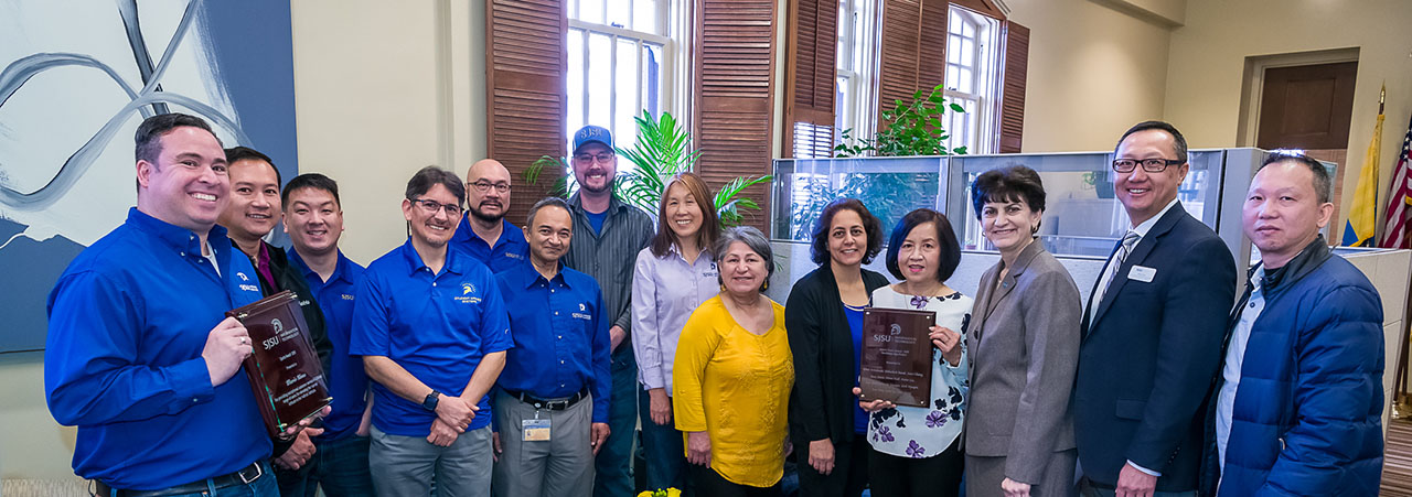 The 2019 SJSU IT Sparta Awards Winners with Mary Papazian and Bob Lim
