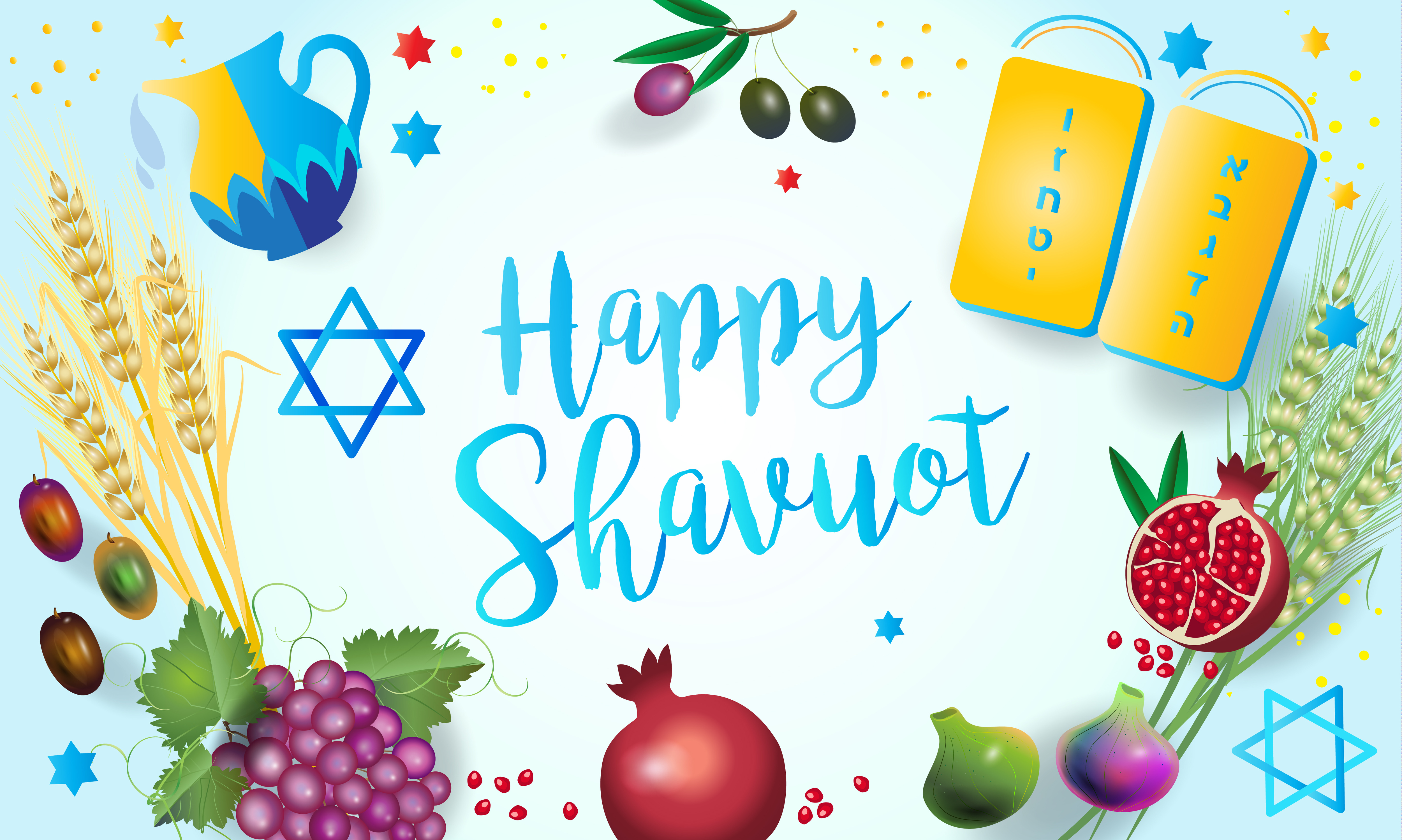 A decorative image saying "Happy Shavout."