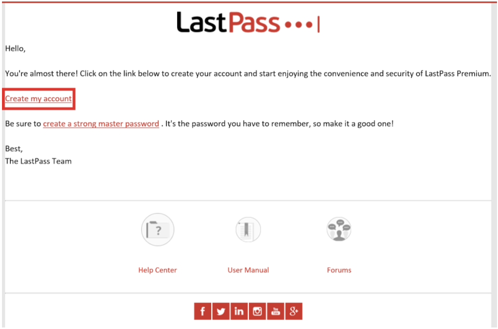LastPass Premium Confirmation Email