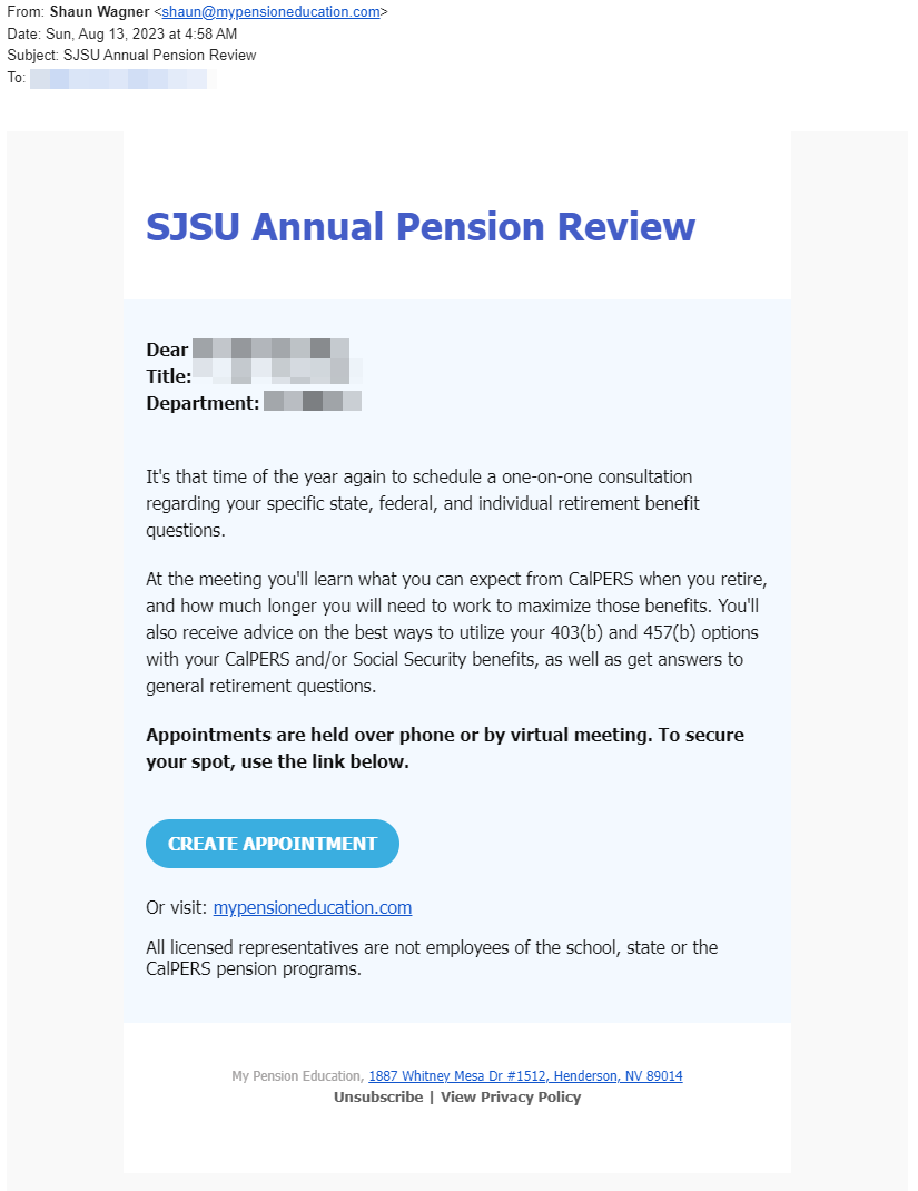 Example Pension Phishing Attempt