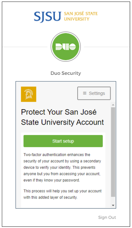 screenshot of DUO app startup.