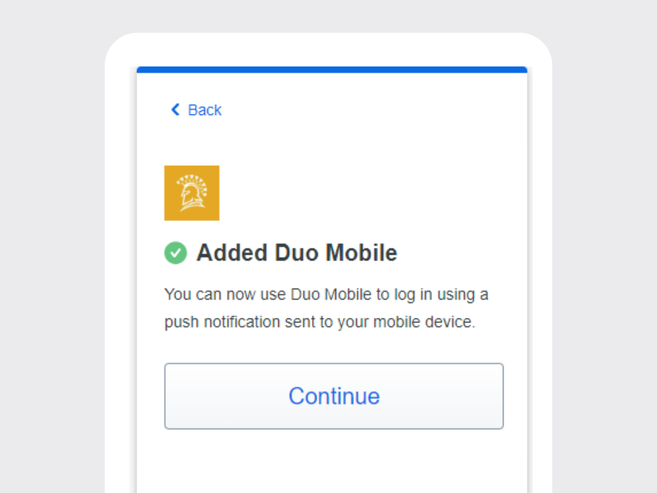 Confirmation that account was added to Duo Mobile.