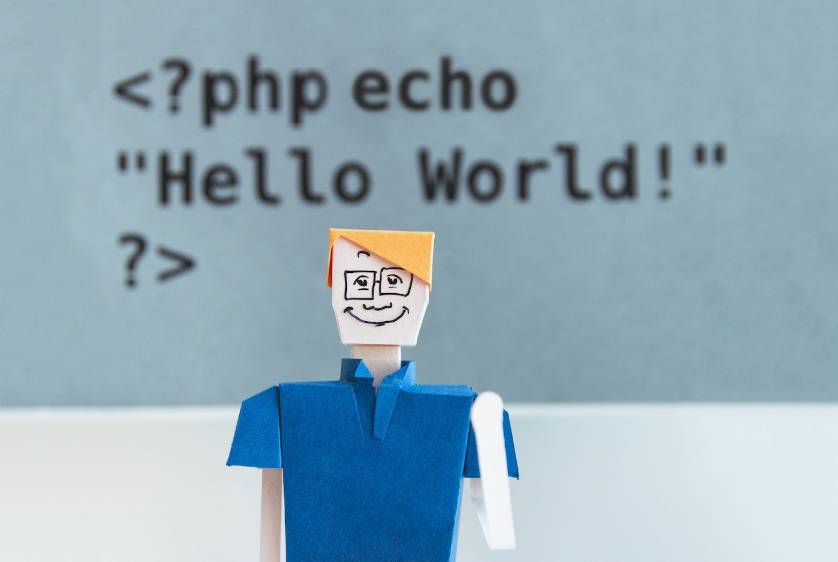 a robot with hello world background