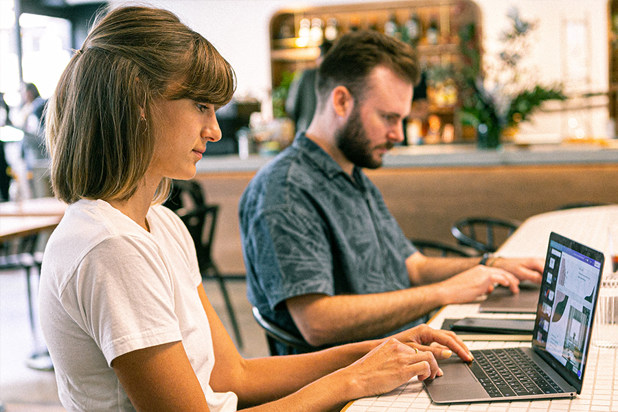 Two students working together 