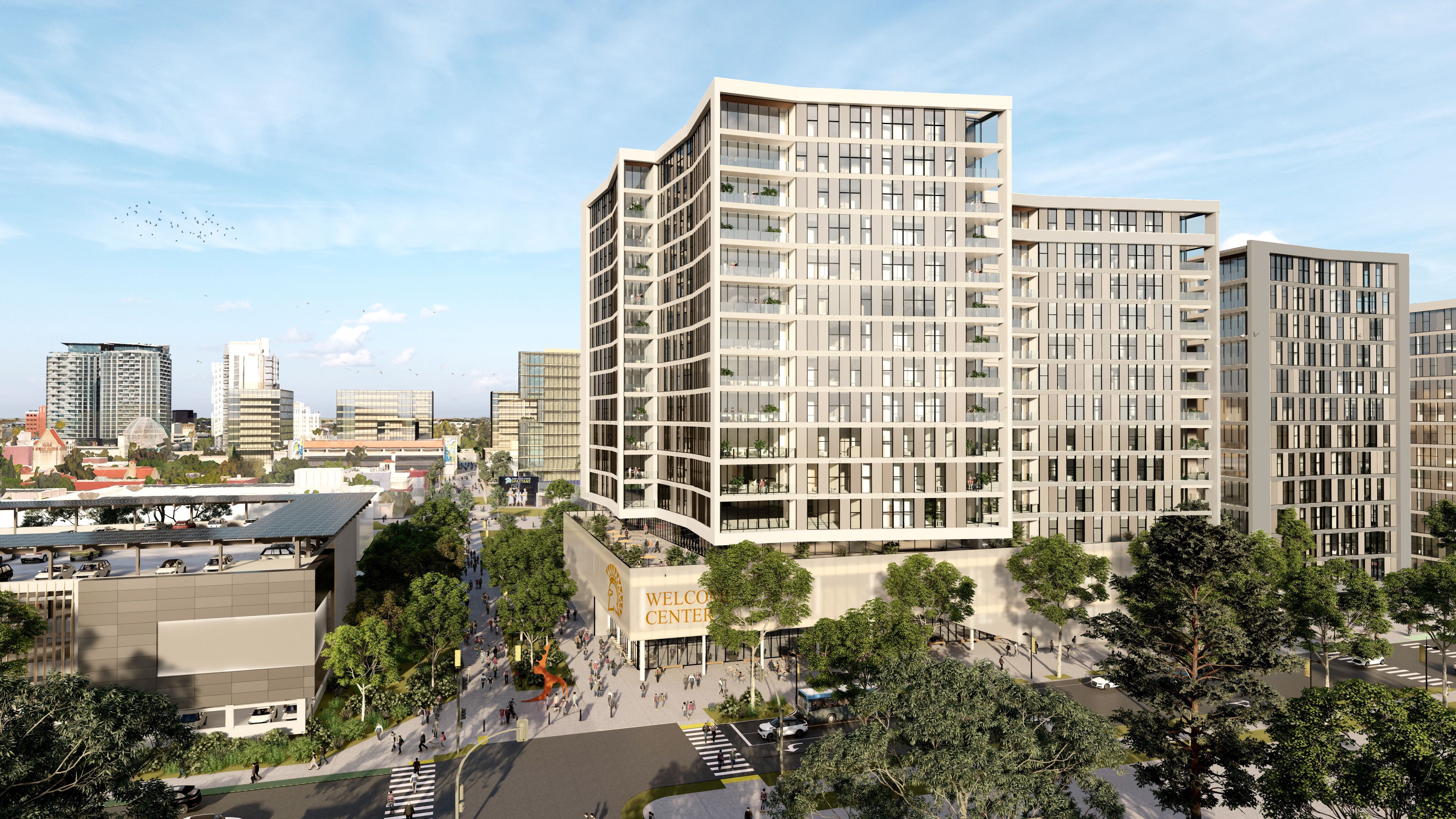 Conceptual rendering of the new student housing complex along the southern edge of the main campus tentatively called Campus Village 3, or CV3.