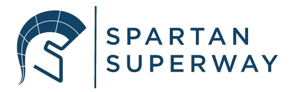 banner with text reading "Spartan Superway" and spartan helmet logo design