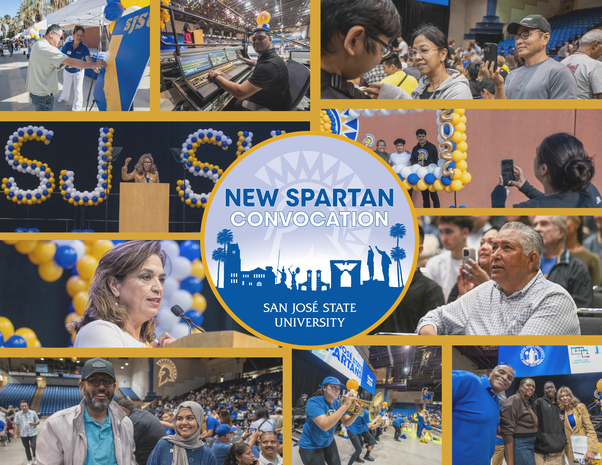 Pictures of SJSU students, families, alumni, and staff at the 2024 New Spartan Convocation ceremony