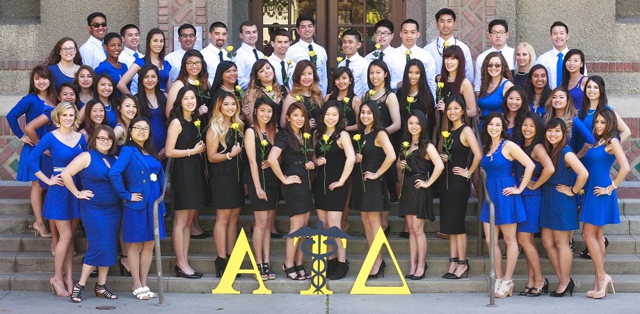 Photo of Alpha Tau Delta memebers, in front of the Tower Building on SJSU Campus.