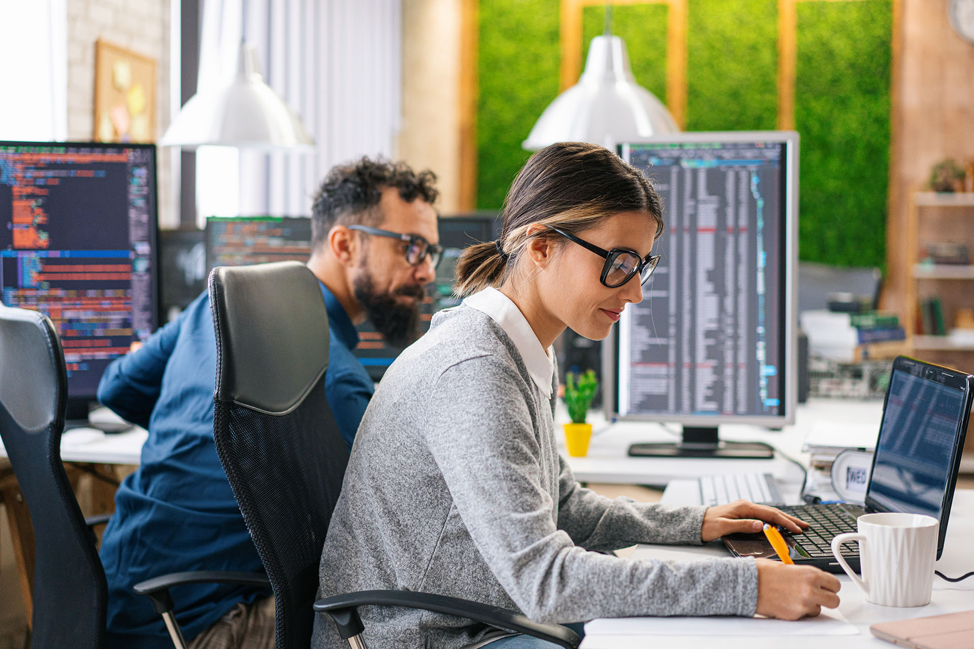 Two software engineers working together