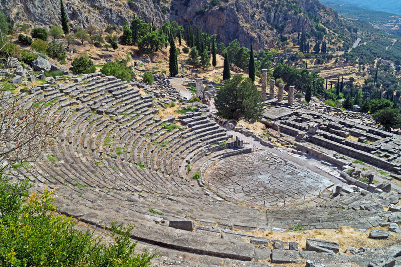 Temple of Apollo and the Theater at Delphi Oracle Archaeological Site in Greece