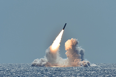 Photograph of an unarmed Trident II D5 missile launch.