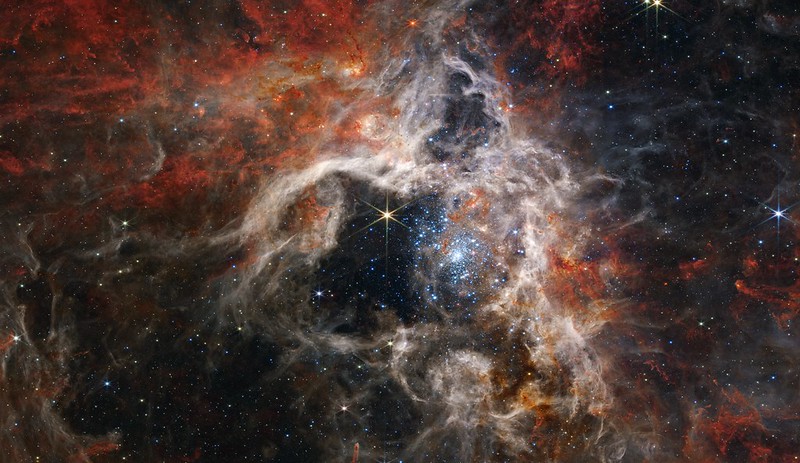 Astronomical photograph of the tarantula nebula.